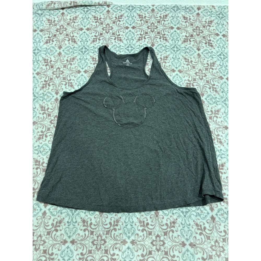 Disney Parks Mickey Mouse Stitched Silhouette Racerback Tank Top Gray XXL